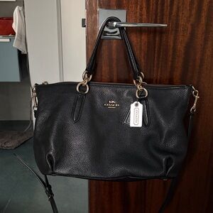 Coach Black Leather Shoulder Bag with Gold Accents